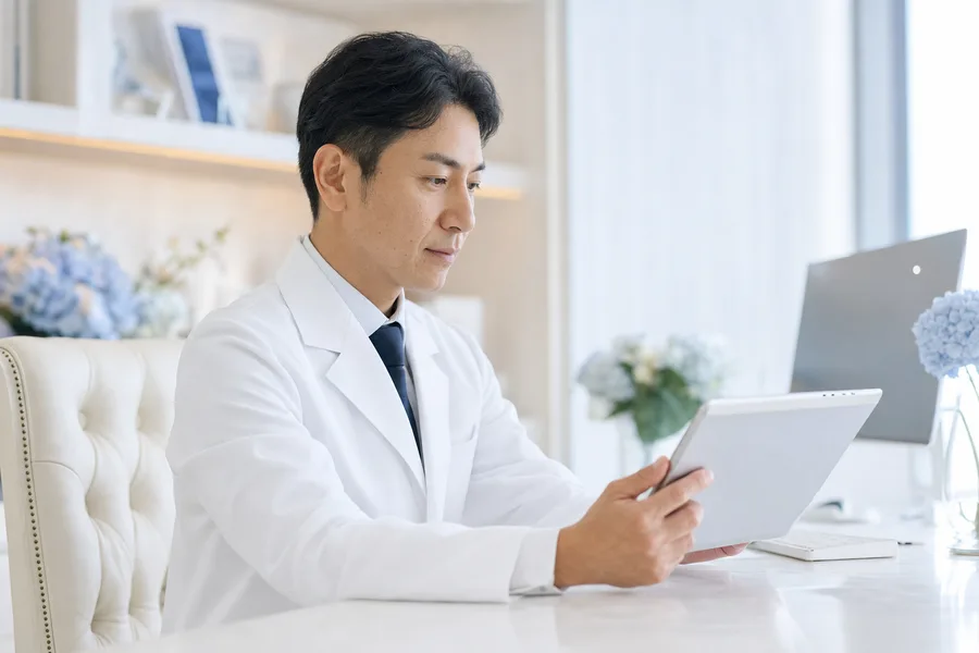 生成された記事を確認する医師